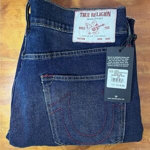 New TRUE RELIGION Mens Dark Wash Ricky Relaxed Straight Raw Hem-shorts Size 33